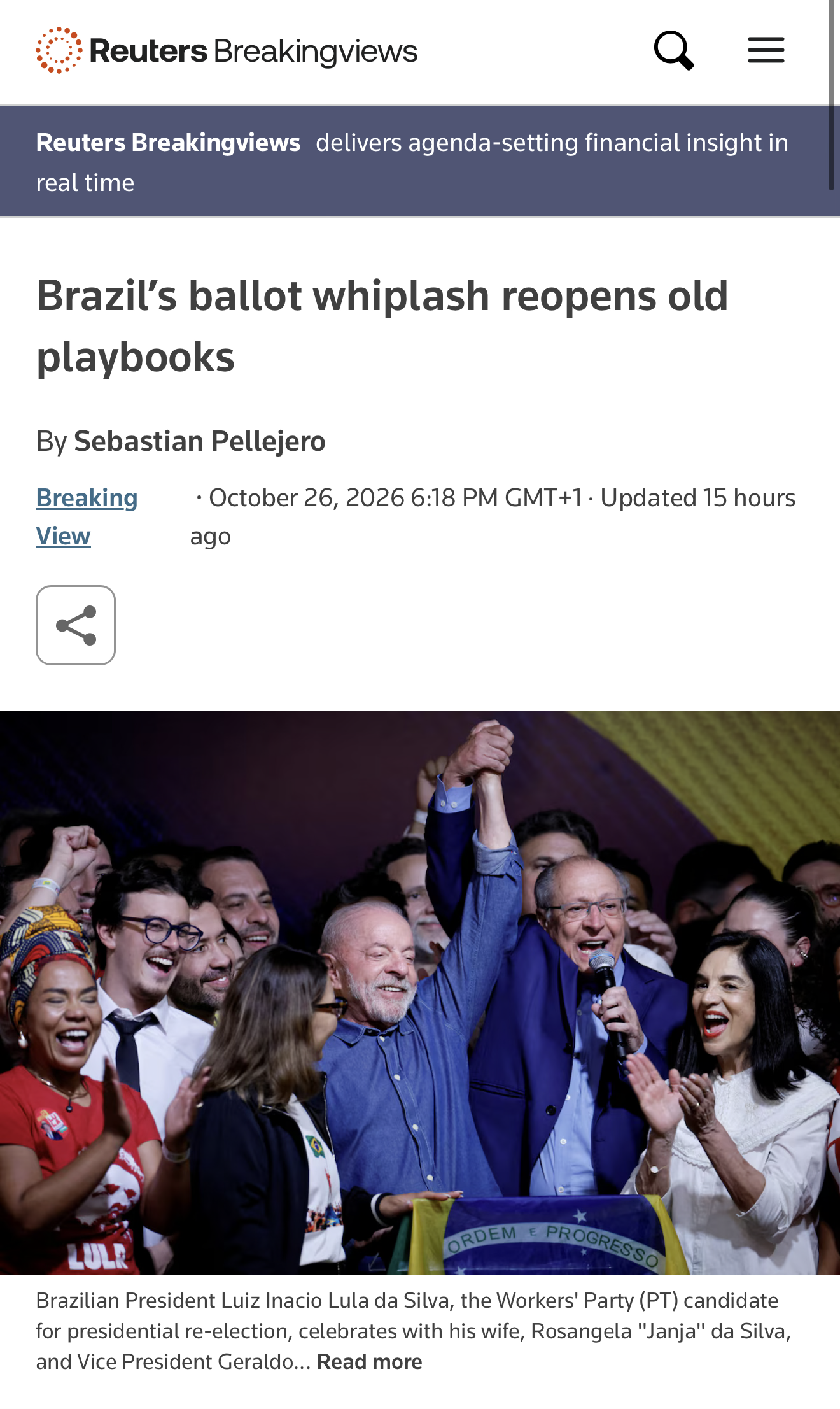 Burimi: Reuters Breakingviews, “Brazil’s ballot whiplash reopens old playbooks”.